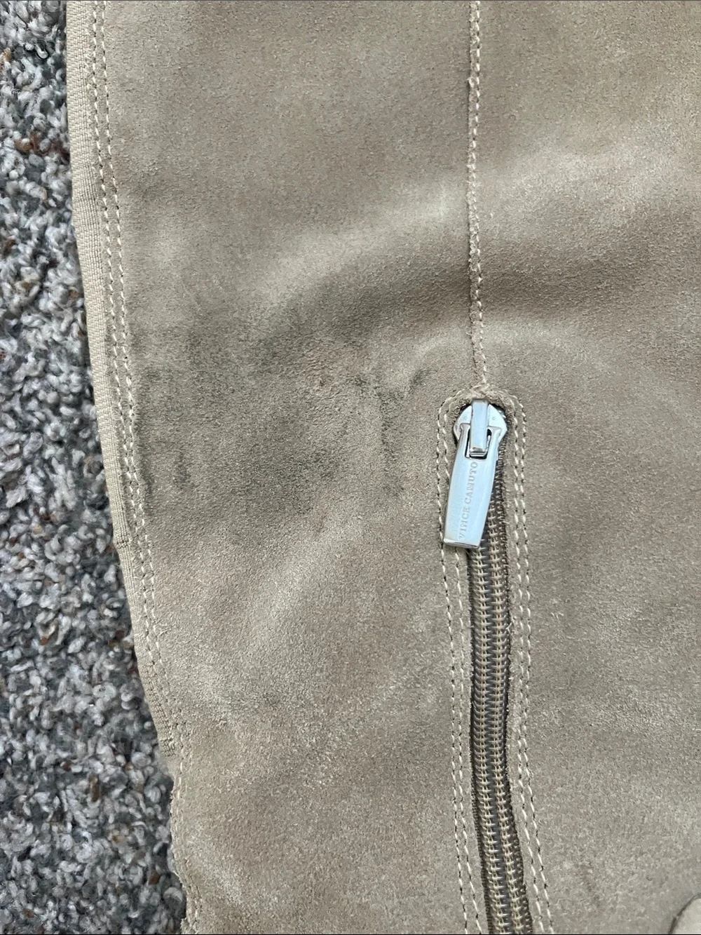 Knee-High Suede Riding Boots in Taupe